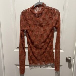 Elegant Lace Long Sleeve Top - Rust